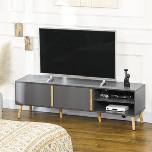 TV stand for TVs up to 55 inches, with shelves and cable management, dark grey