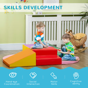 6-piece soft play area for climbing, crawling and sliding, red/pink