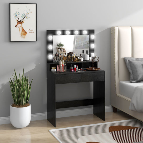 Dressing table with LED lighting mirror and drawers, black