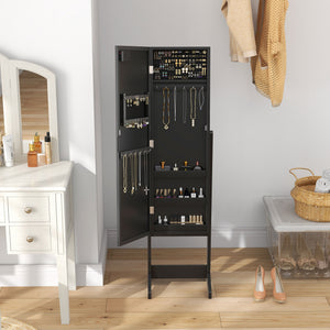 HOMCOM Freestanding Armoire Jewelry Cabinet Lighted Mirror Angle Adjustable 16 LED Lights Black |