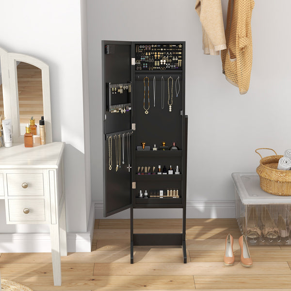 HOMCOM Freestanding Armoire Jewelry Cabinet Lighted Mirror Angle Adjustable 16 LED Lights Black |