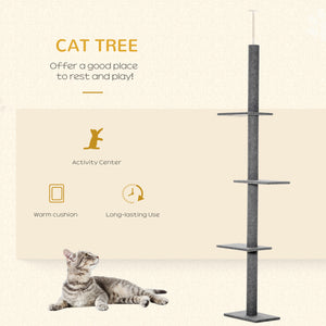254 cm Cat Tree with 3 Perches, Grey