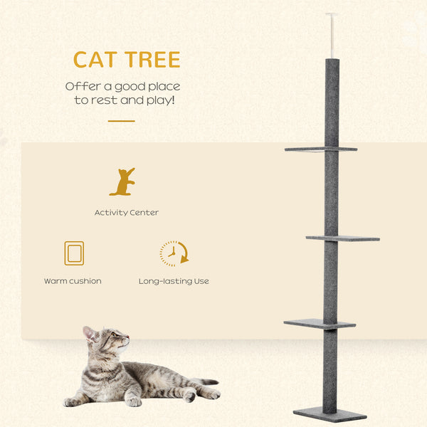 254 cm Cat Tree with 3 Perches, Grey