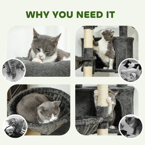 52.5" Cat Tree with Scratching Posts, Condos, Bed, Platforms and Hammocks, Dark Gray