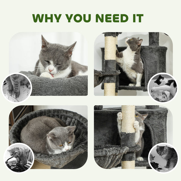 52.5" Cat Tree with Scratching Posts, Condos, Bed, Platforms and Hammocks, Dark Gray