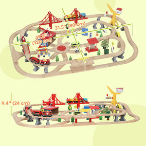 Qaba 133-piece wooden train set with tracks, battery-operated train, crane, bridge and accessories, for children aged 3 and up