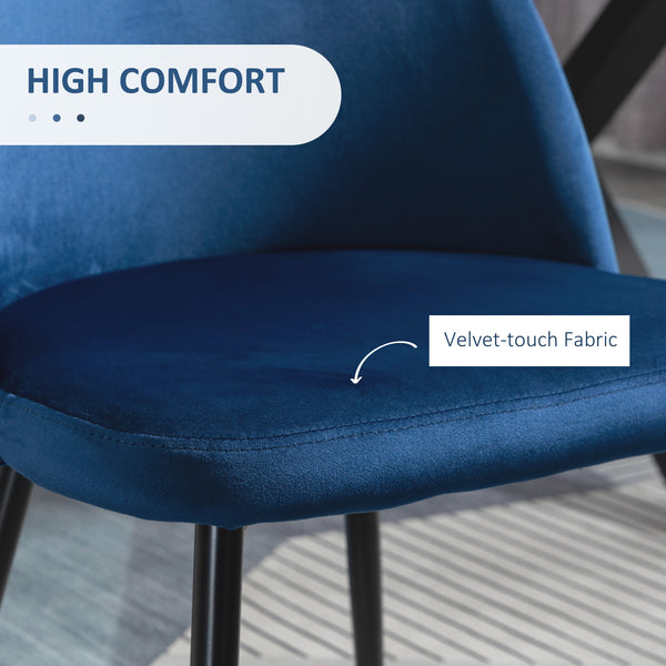 Set of 4 modern dining chairs with velvet upholstery, dark blue
