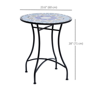 23.6" Mosaic Round Patio Table with Ceramic Tabletop, Outdoor Furniture, Multicolor