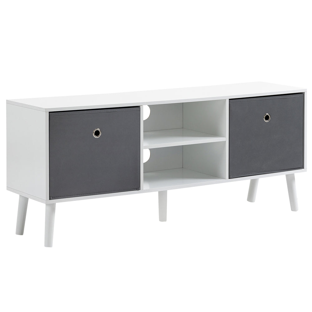 Modern TV cabinet with drawers and folding shelves, white