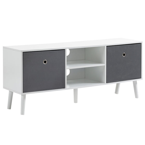 Modern TV cabinet with drawers and folding shelves, white