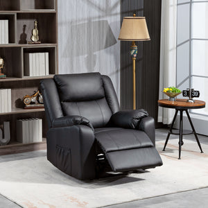 Faux Leather Recliner Chair with Footrest and 2 Side Pockets, Black