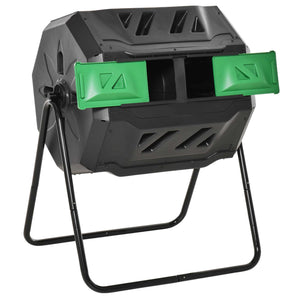 Outdoor Rotating Composter, Dual Compartment, 360°, 43 Gallon, Green