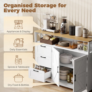 Rustic-style sideboard with charging station, 3 drawers and adjustable storage, white