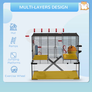 Cage with deep glass bottom, tunnel system, platforms and nest box