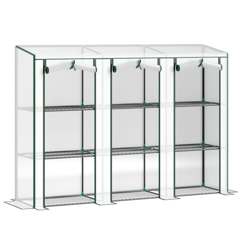 Lean-to greenhouse with 3 shelves, white