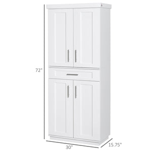 Storage unit with 4 doors, drawer and 3 adjustable shelves, white