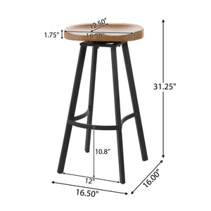 Set of 2 Industrial Style Swivel Bar Stools with Rust Finish Iron Frame, Pine Seat, No Assembly Required, Natural