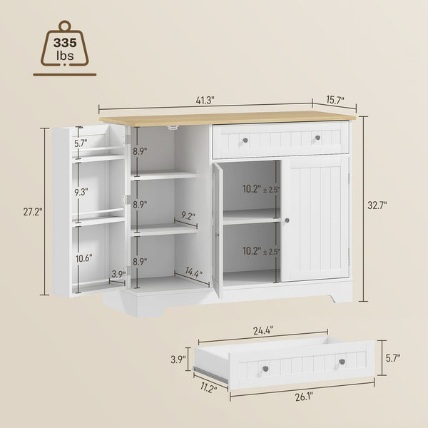 Modern Sideboard with Drawer, Adjustable Shelf, 3 Doors, for Dining Room, White