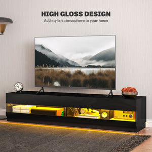 Illuminated TV stand for TVs up to 75 inches, glossy black