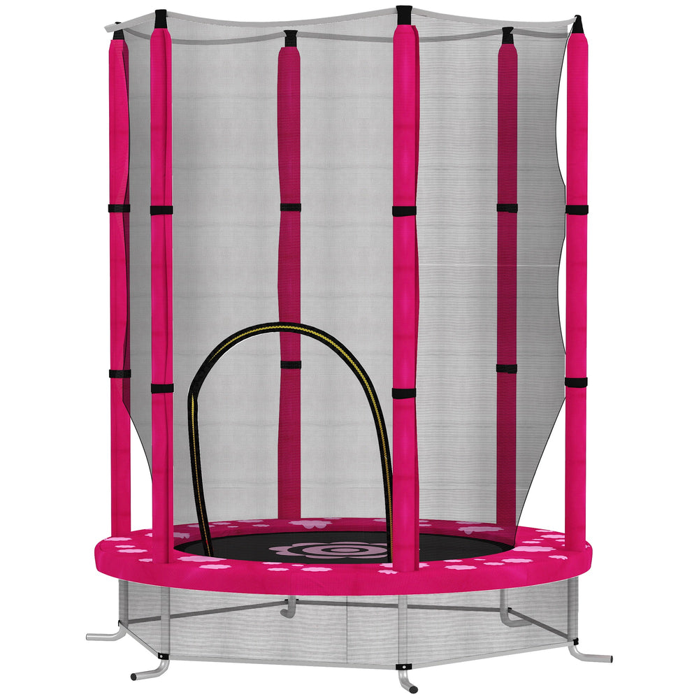 Qaba 55" Toddler Trampoline with Safety Enclosure Net, for Indoor Outdoor Use, Ages 3-6 Years, Pink
