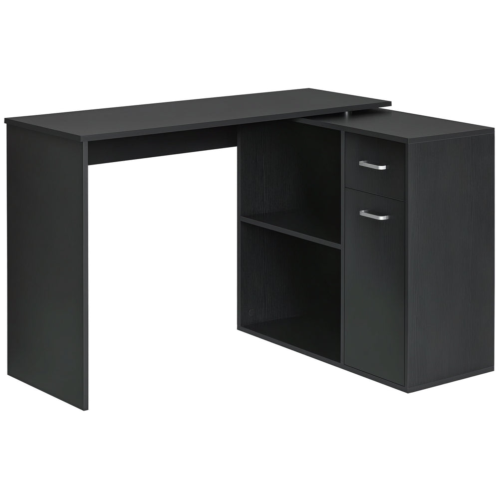 180° Rotating Corner Desk with Storage Shelf, Black
