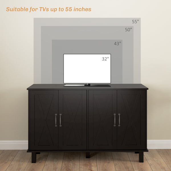 Kitchen sideboard with 4 barn doors and 2 adjustable shelves, black