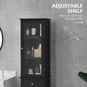 Tall bathroom cabinet with drawers, 2 doors and adjustable shelves, black