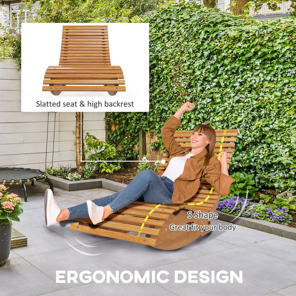 Outdoor Rocking Chair w/ Slatted Seat, Wooden Rocking Chair, 51.2" x 23.6" x 23.6", Light Brown