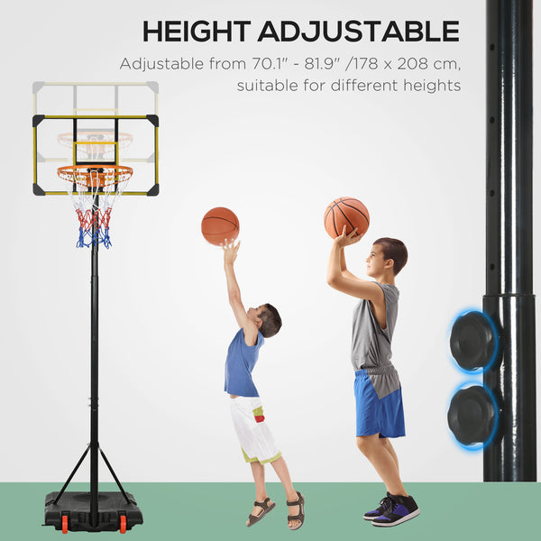 Portable basketball hoop, adjustable height from 1.80 m to 2.10 m, with wheels