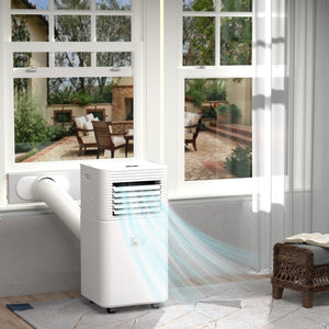 Climatiseur portable 10 000 BTU avec mode ventilateur et déshumidificateur, silencieux, avec télécommande et minuterie 24 h, blanc.