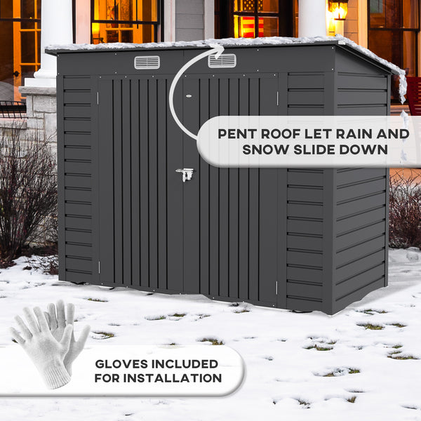 Grey galvanized garden shed with double door and 2 vents