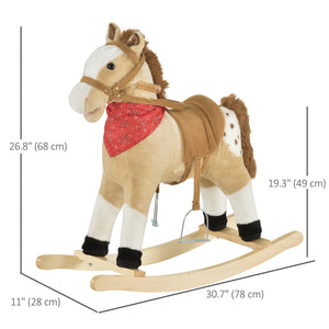 Cowboy Style Plush Rocking Horse with Realistic and Fun Sounds, Beige