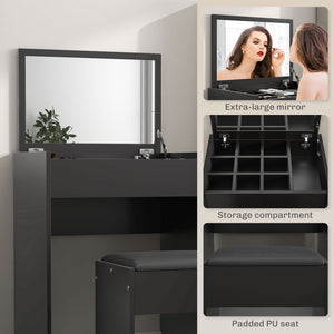 Modern dressing table with makeup table and padded stool, black