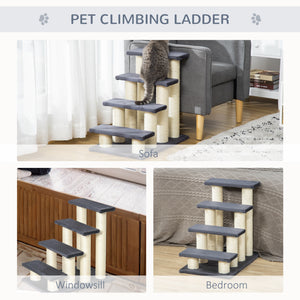 Cat tree with stairs, climbing post, and scratching post, dark grey