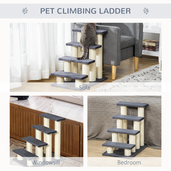 Cat tree with stairs, climbing post, and scratching post, dark grey