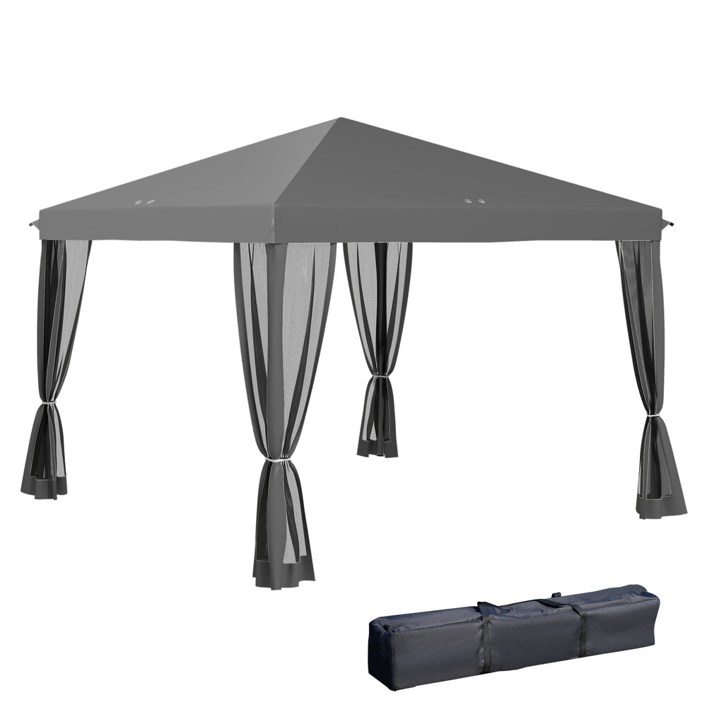 10' x 10' Gazebo with Removable Side Netting and Carry Bag for Outdoor Patio, Light Gray