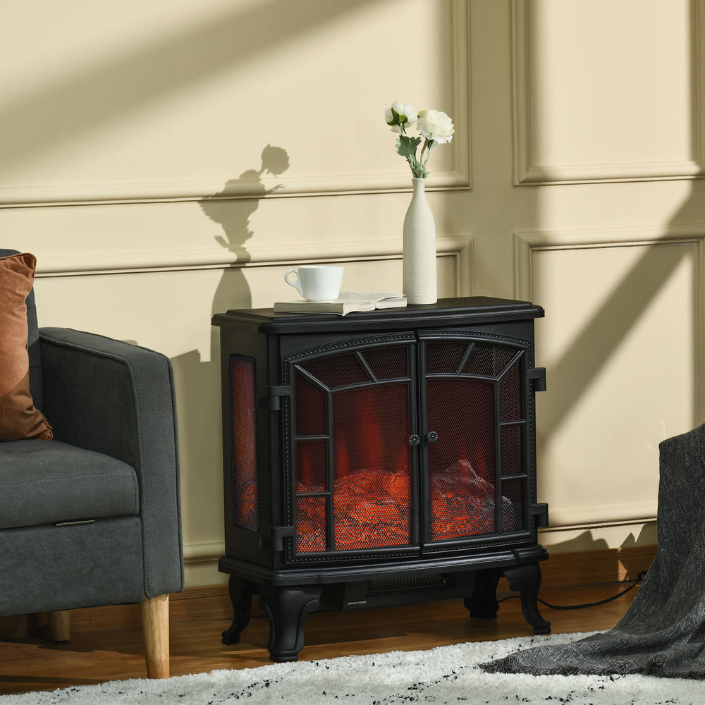 Electric Fireplace with Realistic Flame Effect 750W/1500W, Black
