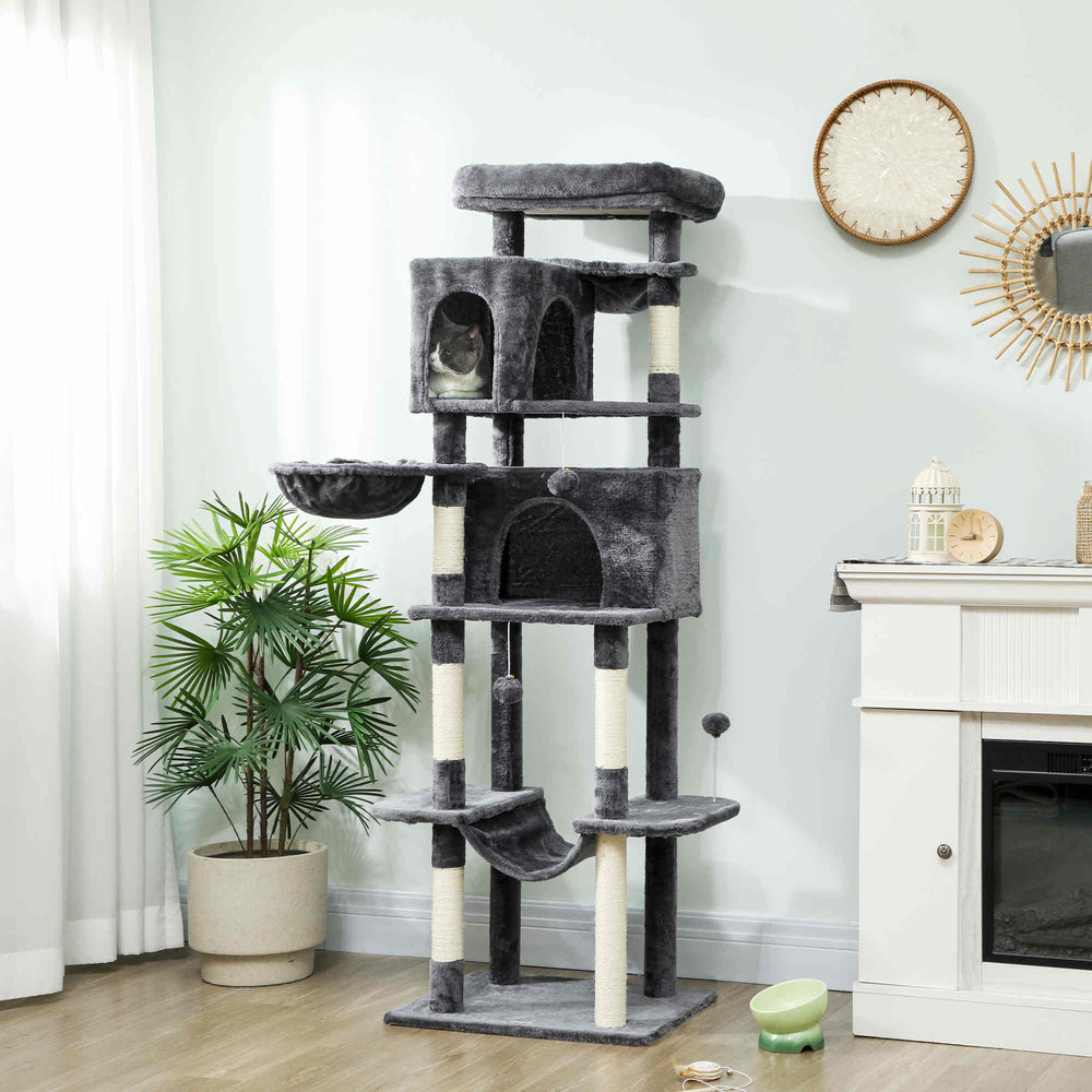 69-inch Multi-Level Cat Tree with 2 Condos, Plush Perch and Scratching Posts, Dark Gray