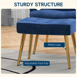 Armchair with footrest and gold metal legs, dark blue