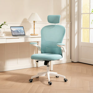 Mesh Office Chair with Adjustable Headrest, 4D Lumbar Support, Flip-up Armrests, Light Green