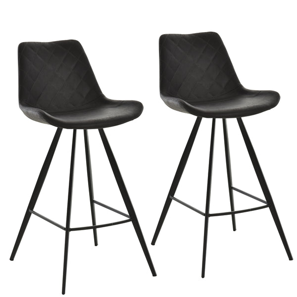 Set of 2 Microfiber Bar Stools with Metal Legs and Padded Cushion, Black