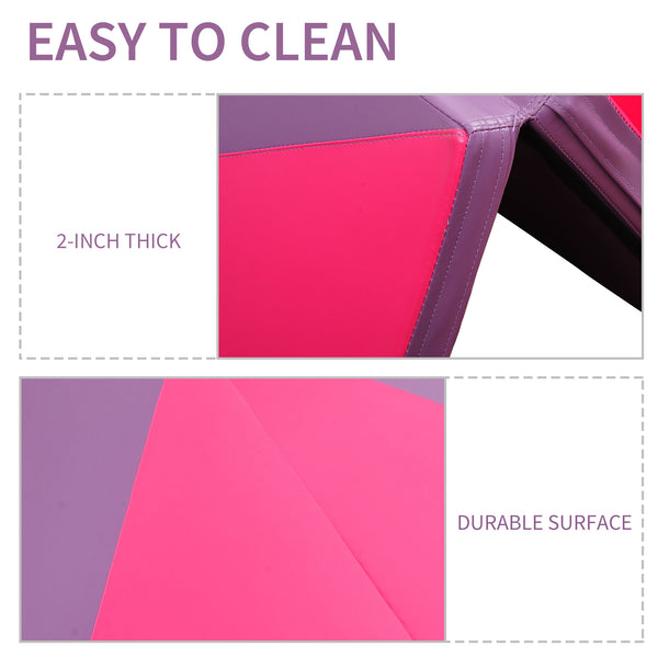 1.22m x 3m x 5cm Folding Gym Mat with Carry Handles, Pink and Purple