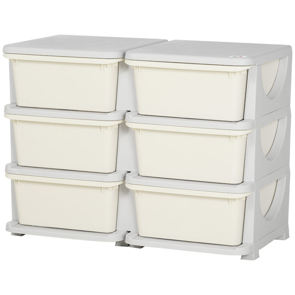 3-Tier Toy Organizer with 6 Plastic Drawers, Cream White