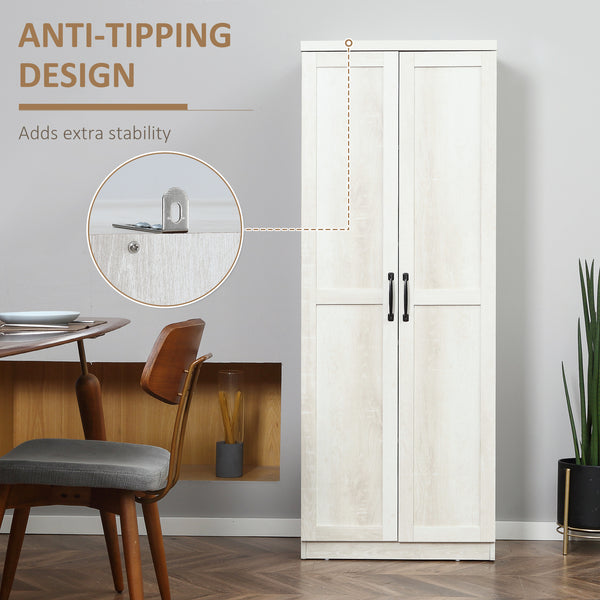 5-Tier Pantry with Adjustable Doors and Shelves, Distressed White