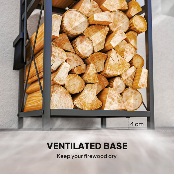 2-tier firewood rack with 4 fireplace tools
