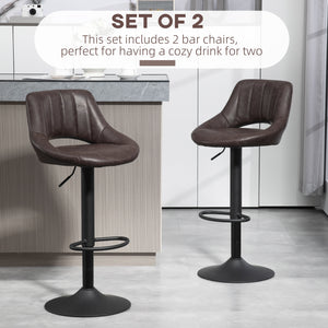 Set of 2 swivel bar stools, counter height, with round metal base