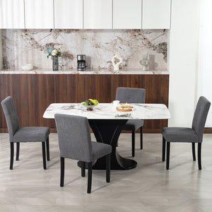 Set of 4 modern dining chairs with rubberwood legs and padded seats, dark grey