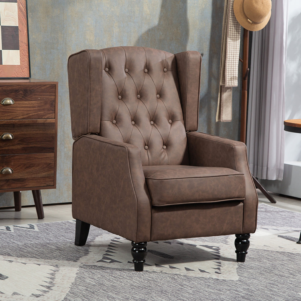 Modern faux leather accent chair with thick padding, brown