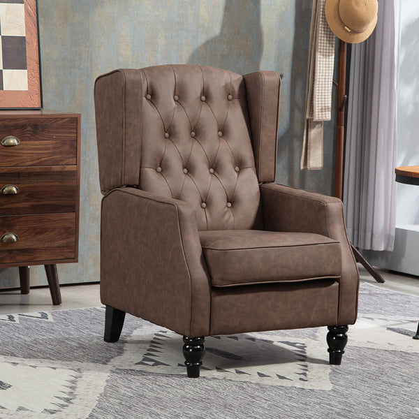 Modern faux leather accent chair with thick padding, brown