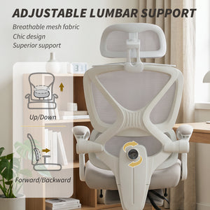 Reclining mesh office chair with footrest, light gray